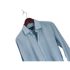 John Varvatos Button-Down Shirt Cotton Blue White Checks Size 15.5